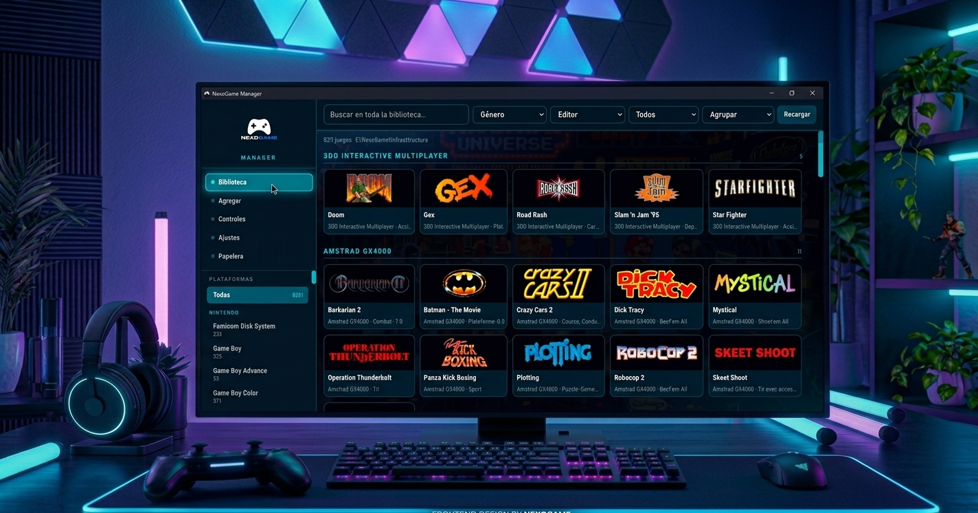 NexoGame Manager organizando una biblioteca de juegos en una PC