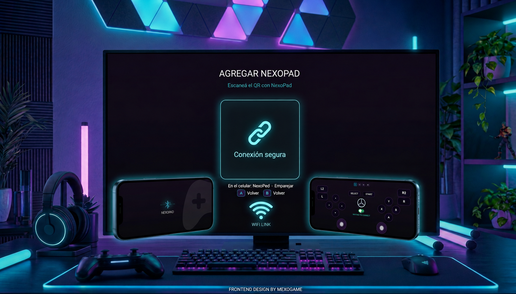 NexoPad mostrando una conexión segura entre teléfono y TV Box en la misma red Wi-Fi